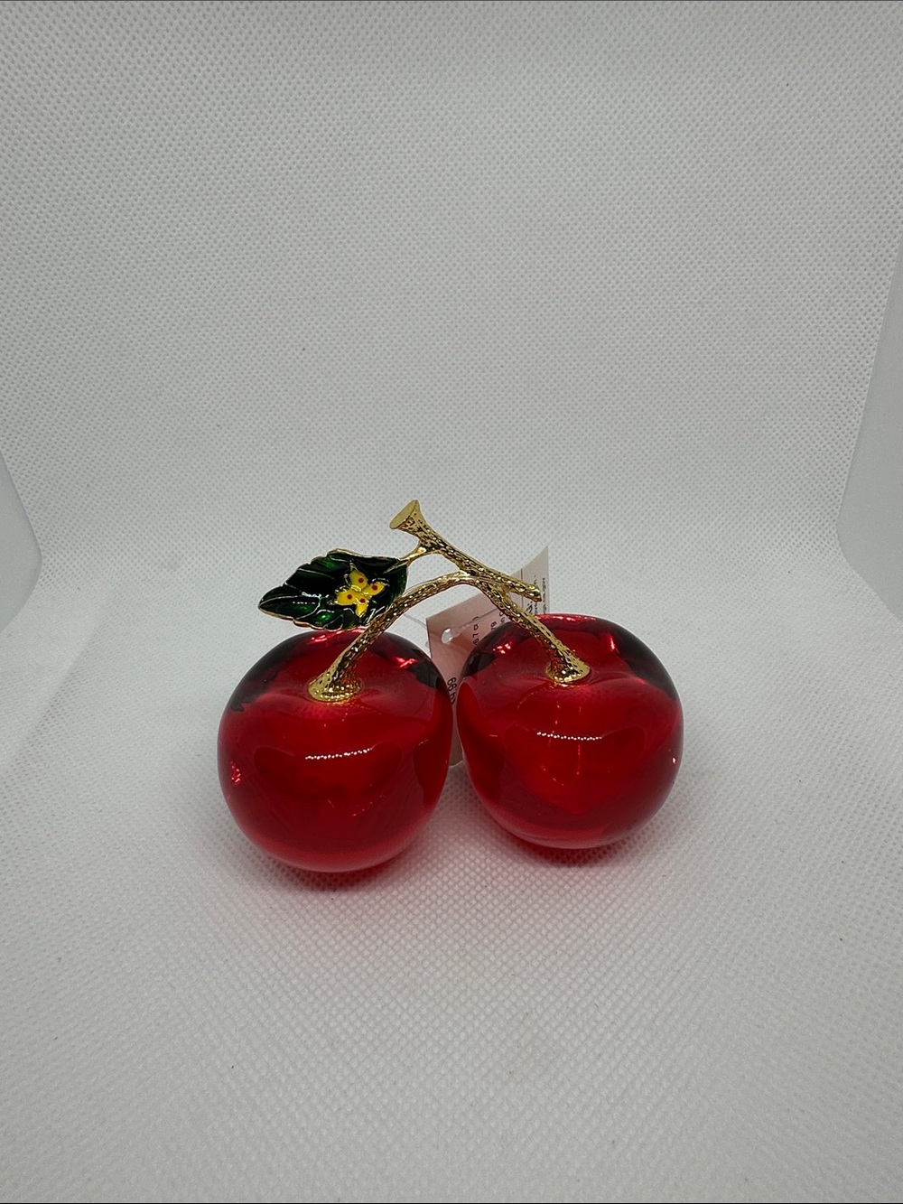 Decorative Red Cherry Accent with Gold Stem & Green Leaf 🍃Absolutely Stunning 🤩🍒